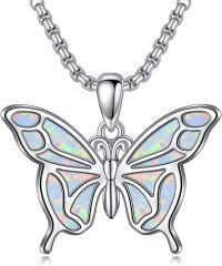 wholesale 925 Sterling Silver White Fire Opal Heart Dove Pendant Necklace for Women Girls Gift-Butterfly