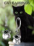 TOUPOP Sterling Silver & Stone Black Cat Dangle Leverback Earrings-0-3