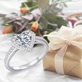 TOUPOP Sterling Silver Moissanite Heart Halo Engagement Ring-0-5