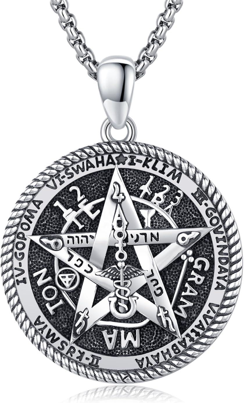 Sterling Silver Tetragrammaton Pentagram Pendant Amulet Necklace-A-Tetragrammaton