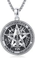wholesale 925 Sterling Silver Tetragrammaton Pentagram Pendant Amulet Necklace with Rope Edge and Symbols -0-0