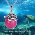wholesale 925 Sterling Silver Turtle with Pink Jade Pendant Necklace Gift for Women-0-1