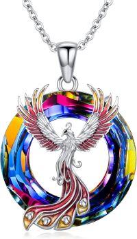 wholesale 925 Sterling Silver Rainbow Crystal Phoenix Pendant Necklace-Colorful