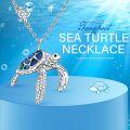 wholesale 925 Sterling Silver Blue Abalone Shell Inlay Sea Turtle Pendant Necklace with CZ Accents and Extender Chain (18+2)-0-5