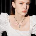 wholesale 925 Sterling Silver Black Cord Fearless Cross Pendant Necklaces with Bible Verses for Men Women Gifts-0-5