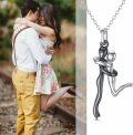 wholesale 925 Sterling Silver Black & White Couple Embrace Pendant Necklaces for Women Valentines Gifts-0-5
