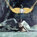 wholesale Gold Solid 14K Diamond Angel Wings Pendant Necklace - Guardian Angel Wing Jewelry-0-5