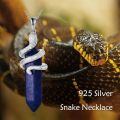 wholesale 925 Sterling Silver Natural Lapis Lazuli Stone Snake Pendant Necklace for Women Gifts-0-5