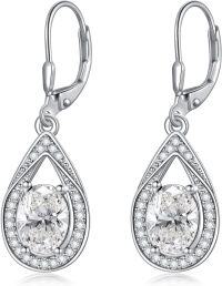 wholesale 925 Sterling Silver 3 ct Moissanite D VVS Tear Drop Halo Leverback Earrings-Oval Cut