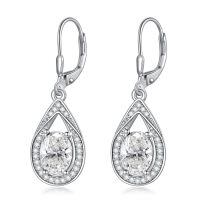wholesale 925 Sterling Silver 3 ct Moissanite D VVS Tear Drop Halo Leverback Earrings-Oval Cut
