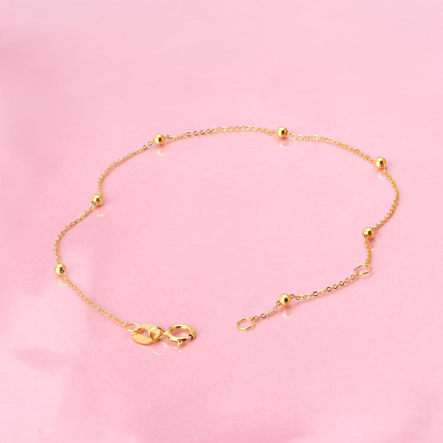 wholesale 14K Gold Bead Thin Chain Bracelet for Women Real Gold Jewelry-0-3