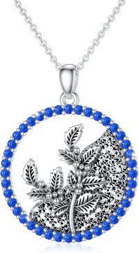 wholesale 925 Sterling Silver White Gold Plated Birthstone Flower Necklace for Women-12-December-Holly