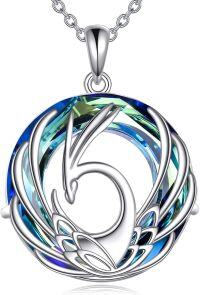 wholesale 925 Sterling Silver Blue Crystal Phoenix Bird Pendant Necklaces Gifts for Women and Girls-Phoenix-2