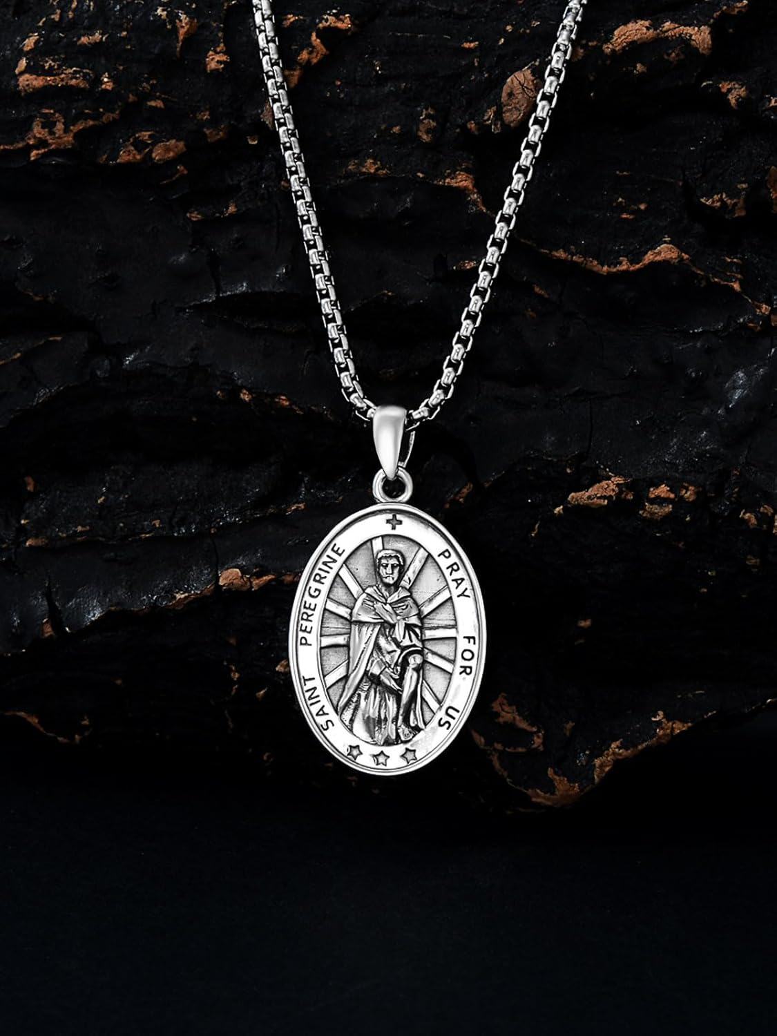 Sterling Silver Stone Patron Saint Necklace Amulet Jewelry Gift for Men Women-0-2