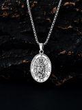 wholesale 925 Sterling Silver Oval St Peregrine Medal Cross Pendant Necklace  for Men & Women Gifts-0-2