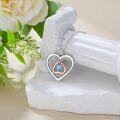 wholesale 925 Sterling Silver Blue Topaz and Cubic Zirconia Double Heart Pendant Necklace-0-2