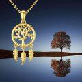 wholesale 14K Gold Tree of Life Dreamcatcher Feather Pendant Necklace for Women-0-5