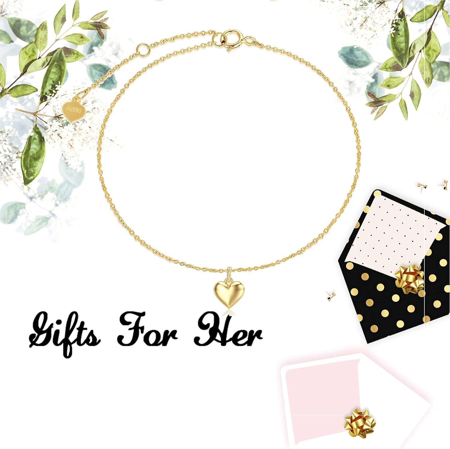 wholesale 14K Gold Heart Charm Ankle Anklet for Women - Adjustable Length (9-12 Inches)-0-4