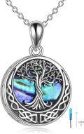 wholesale 925 Sterling Silver Round Abalone Shell and Opal Tree of Life Cremation Jewelry Keepsake Pendant Necklace with Chain-0-0