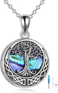 wholesale 925 Sterling Silver Round Abalone Shell and Opal Tree of Life Cremation Jewelry Keepsake Pendant Necklace with Chain-Abalone shell tree