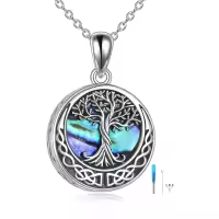 wholesale 925 Sterling Silver Round Abalone Shell and Opal Tree of Life Cremation Jewelry Keepsake Pendant Necklace Wholesale with Chain-Abalone shell tree