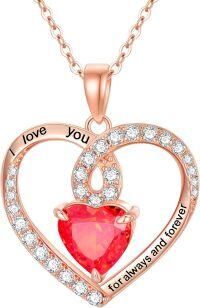 wholesale 925 Sterling Silver Birthstone Forever Love Heart Pendant Necklace for Women-Rose Gold-01-Jan