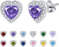 wholesale 925 Sterling Silver Cubic Zirconia 12 Birthstone Heart Stud Earrings-02-Feb.