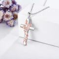 wholesale 925 Sterling Silver Floral Vine Cross Necklace with Cubic Zirconia Accents and Music Notes-0-2