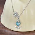 wholesale 925 Sterling Silver Heart-Shaped Larimar Anchor Cross Pendant Necklace for Women-0-5