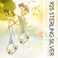 wholesale 925 Sterling Silver Bee Triangle Sunflower Dangle Earrings for Women Girls -0-5