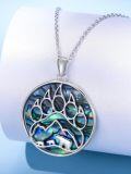 wholesale 925 Sterling Silver Bear Paw Print Abalone Shell Inlay Round Pendant Necklace - Unique Gifts for Her Him-0-2