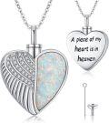 wholesale 925 Sterling Silver Opal Winged Heart Cremation Jewelry Keepsake Urn Locket Necklace with Funnel and Fill Tool-0-0