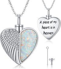 wholesale 925 Sterling Silver Opal Winged Heart Cremation Jewelry Keepsake Urn Locket Necklace with Funnel and Fill Tool-Opal Wing