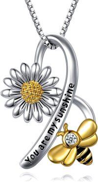 wholesale 925 Sterling Silver Daisy Bee Sunflower Necklace for Women Jewelry-Bee and Sunflower