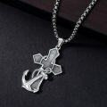 wholesale 925 Sterling Silver Mens Cross Necklace w/ 3D Anchor & Rope Design Pendant-0-3