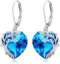 wholesale 925 Sterling Silver Blue Heart-Shaped Crystal Tree of Life Dangle Earrings for Women-0-0