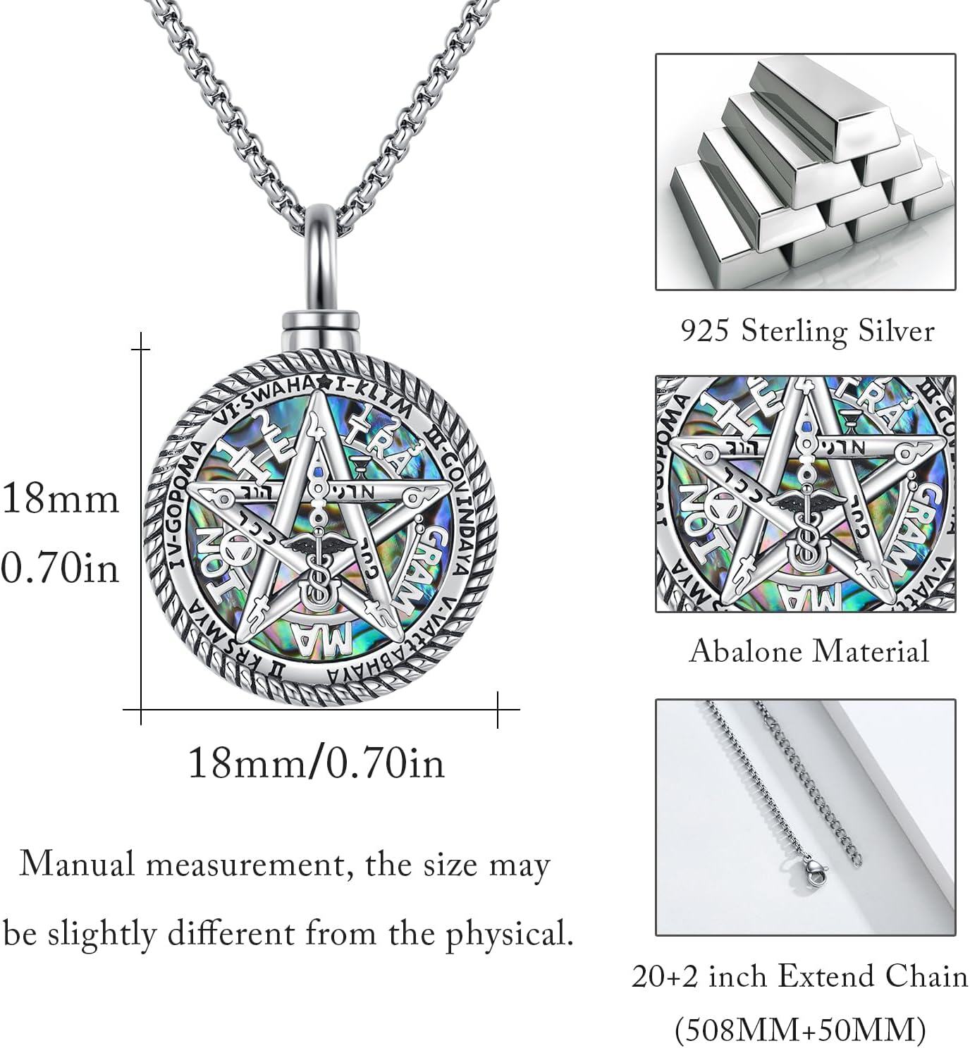 Sterling Silver Tetragrammaton Pentagram Pendant Amulet Necklace-0-1