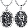 wholesale 925 Sterling Silver Virgin Mary Necklace with Miraculous Medal - Catholic Pendant - Marian Cross & Sacred Heart - Oxidized Silver -  - Religious Gift for Women & Men-0-0