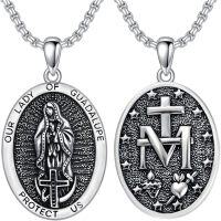 wholesale 925 Sterling Silver Virgin Mary Necklace with Miraculous Medal - Catholic Pendant - Marian Cross & Sacred Heart - Oxidized Silver -  - Religious Gift for Women & Men-#01 Virgin Mary