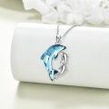 wholesale 925 Sterling Silver Blue Crystal Mother & Child Dolphins Pendant Necklaces Gift for Women Girls-0-4