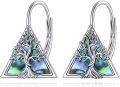 wholesale 925 Sterling Silver Tree of Life Abalone Shell Triquetra Leverback Earrings-0-0