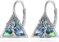 wholesale 925 Sterling Silver Tree of Life Abalone Shell Triquetra Leverback Earrings-Tree of Life