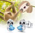 wholesale 925 Sterling Silver Hypoallergenic Blue Crystal Sloth Stud Earrings for Kids Adults-0-2