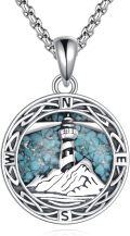 wholesale 925 Sterling Silver Turquoise Lighthouse Mountain Compass Pendant Necklace  s for Women Girlfriends Lover-0-0