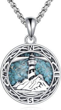 wholesale 925 Sterling Silver Turquoise Lighthouse Mountain Compass Pendant Necklace  s for Women Girlfriends Lover-Turquoise Compass lighthouse