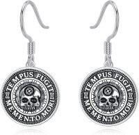 wholesale 925 Sterling Silver Gear Skull Drop Earrings-Memento Mori
