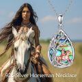 wholesale 925 Sterling Silver Abalone Shell Horse and Rider Pendant Necklace-0-4