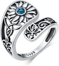 wholesale Sterling Silver Sun Moon Bee Celtic Tree Life Lotus Spoon Adjustable Open Ring Unisex Gift-Sunflower-Sunflower-Sunflower-Customized-Sunflower-Customized