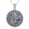 wholesale 925 Sterling Silver Viking Wolf Head Rune Abalone Shell Pendant Necklace-0-0