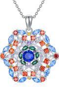 wholesale 925 Sterling Silver Multicolor Stone Flower Design Pendant Necklace-0-0